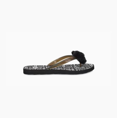 UGG Simi Fluff Manifesto Black Sandals for Women (SMPB04367)